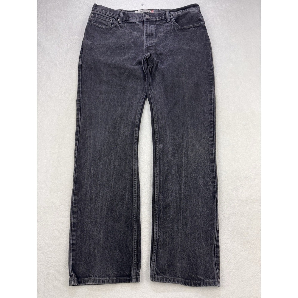 Levis 505 Jeans Men 38x34 Black Regular Fit Straight Distress Denim